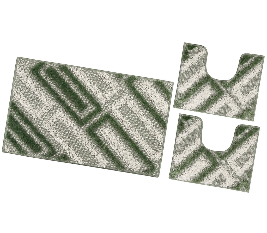 Tappeto Bagno Moderno Parure Set 3 Pezzi Soffice Shaggy Assorbente Antiscivolo Lavabile Verde