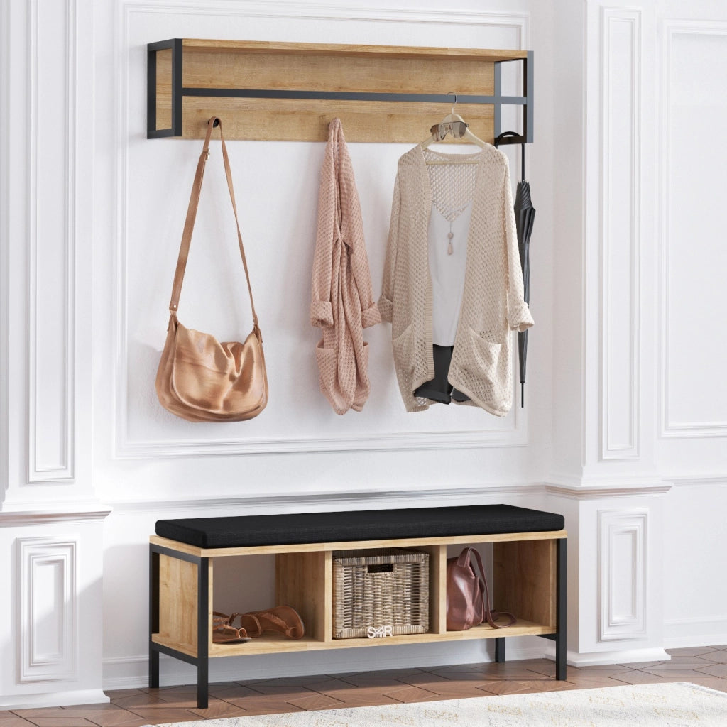 Mobile da corridoio "Shana" con seduta in legno - 100 x 35 x 43 cm - Beige