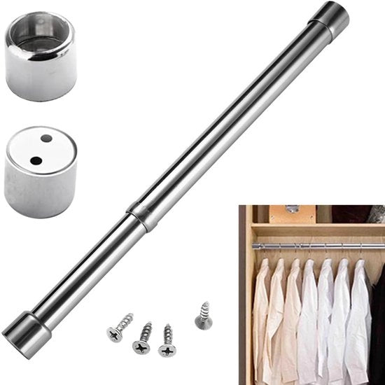 Stang per abbigliamento adattabile - Manico estendibile - Acciaio inossidabile - 31-51 cm - Senza fori - Maniglia metallica - Stang per guardaroba