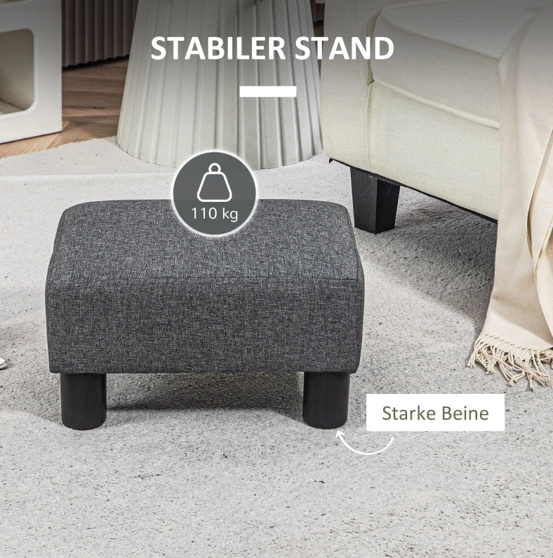 Pouf rettangolare imbottito in tessuto effetto lino grigio scuro