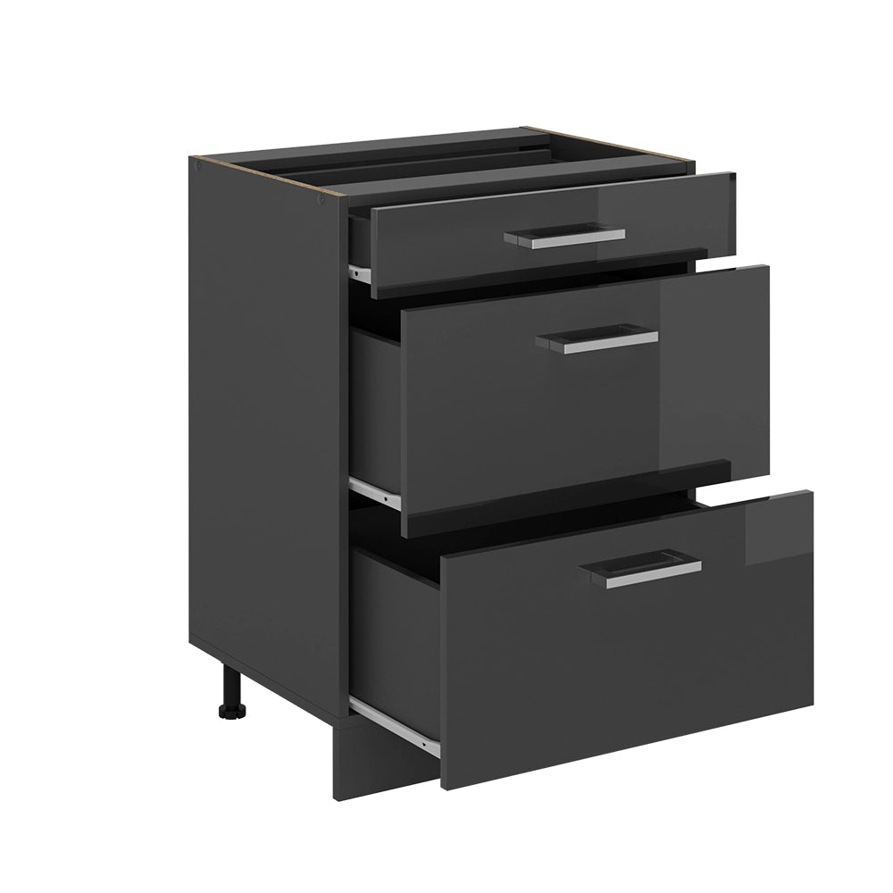 Vicco Mobiletto base per cucina Antracite lucido 60 cm con cassetti, PL Rovere