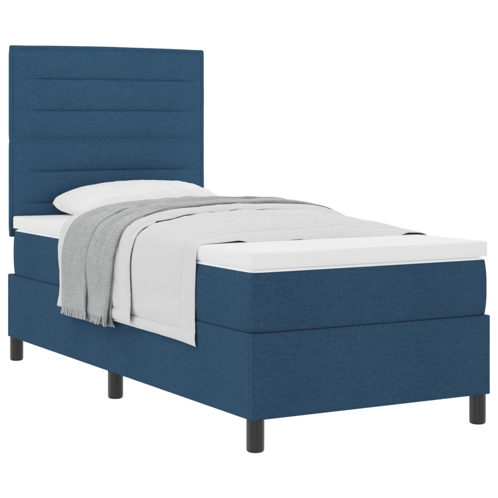 Letto a Molla con Materasso Blu Singolo in Tessuto