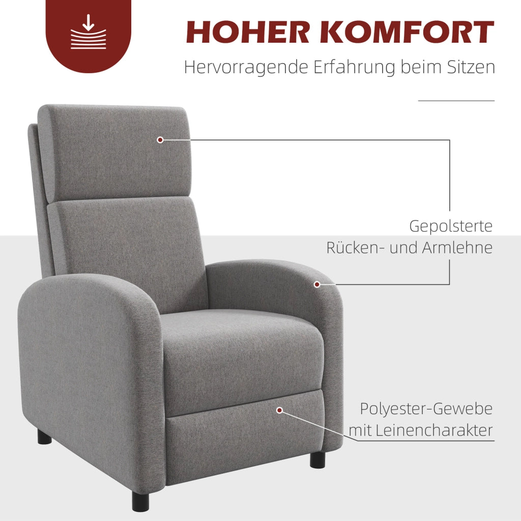 SEDIA RELAX Reclinabile 160° 64x86x102 cm Tessuto Lino Grigio