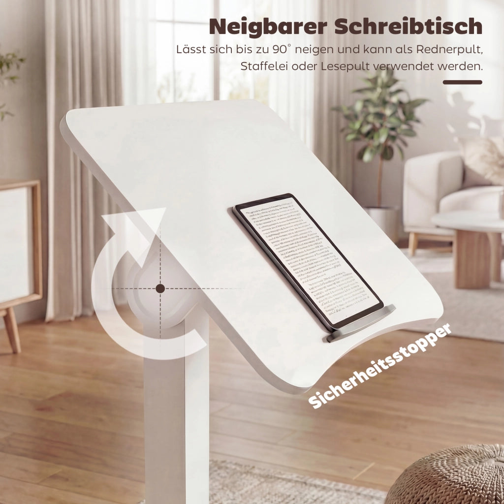 Scrivania Regolabile in Altezza con Ruote e Piano Inclinabile Bianco ¨C Zephmum ¨C Bianco