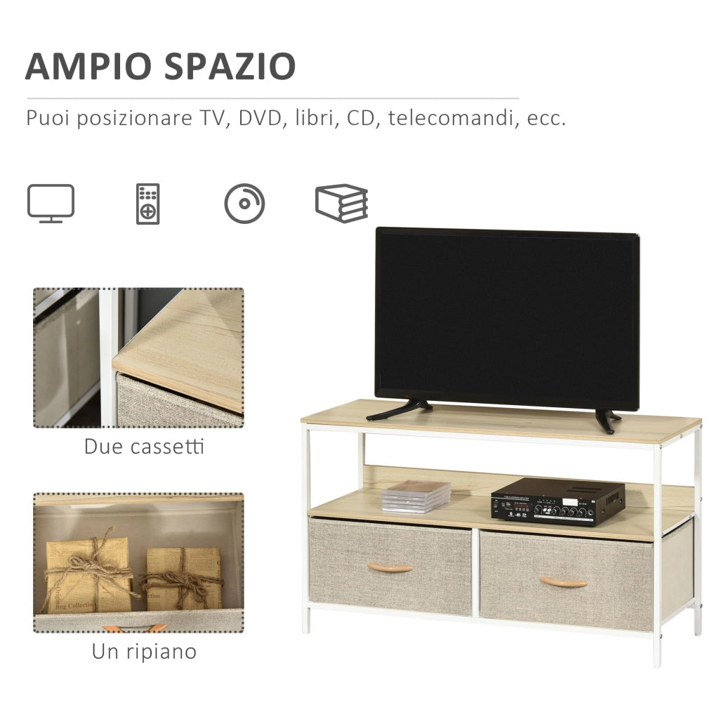 Mobile TV da 47" con Cassetti in Tessuto 98x29x56cm Colore Legno