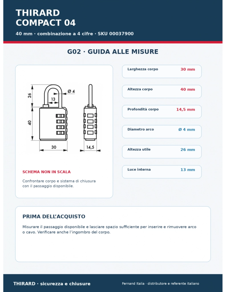 Lucchetto COMPACT 04 40 mm con combinazione modificabile – THIRARD