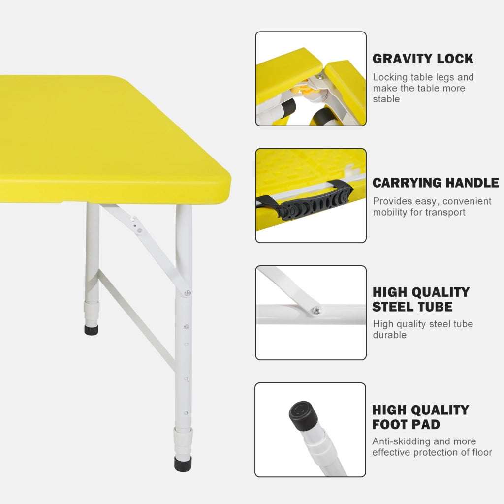 Tavolo Pieghevole Salvaspazio con Manico ¨C MINIMAL ¨C Altezza Regolabile, 135kg, Giallo