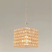 Trade Shop - Lampadario Sospeso Cubo Cristalli Lampada Luce Attacco E27 Oro Quadrato 32309 -