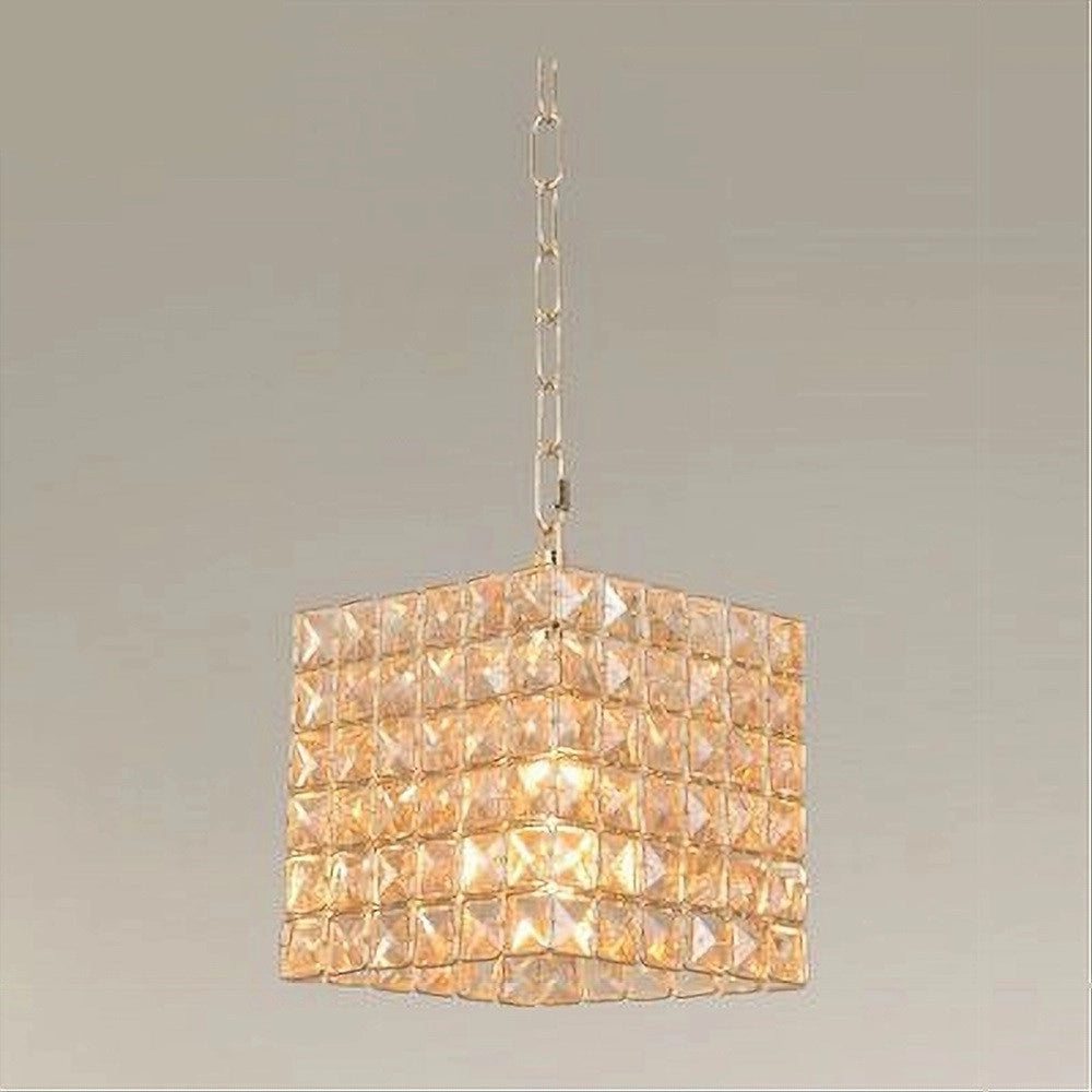 Trade Shop - Lampadario Sospeso Cubo Cristalli Lampada Luce Attacco E27 Oro Quadrato 32309 -