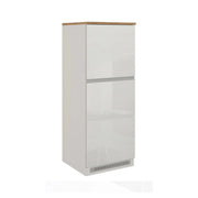 Dispensa da cucina Mesarthim, Mobile multiuso, Armadio porta frigo a 2 ante, 100% Made in Italy, 60x60h165 cm, Bianco lucido e Rovere
