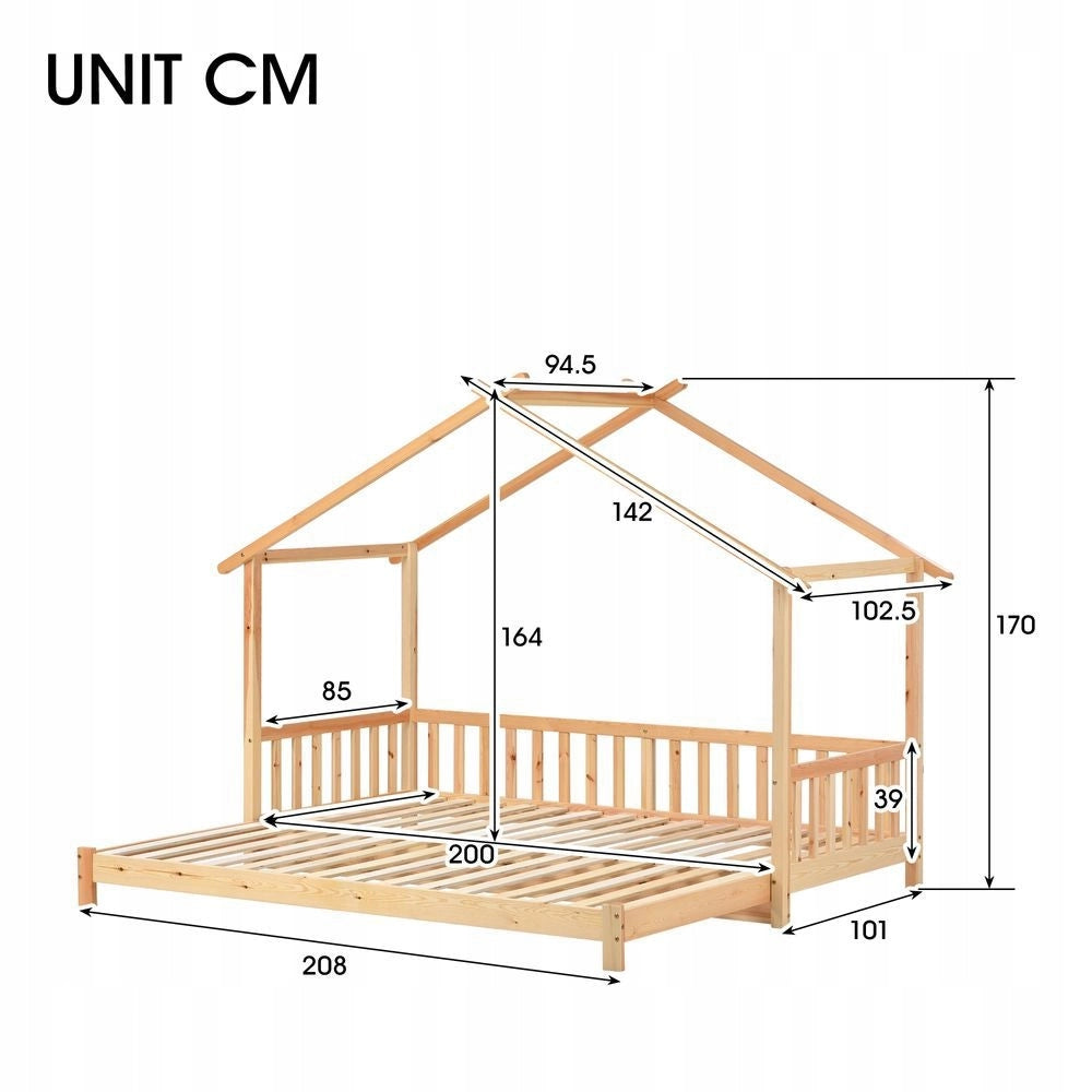 Letto per bambini 200x90 - Xylo - Estraibile a forma di casa sull'albero colore legno