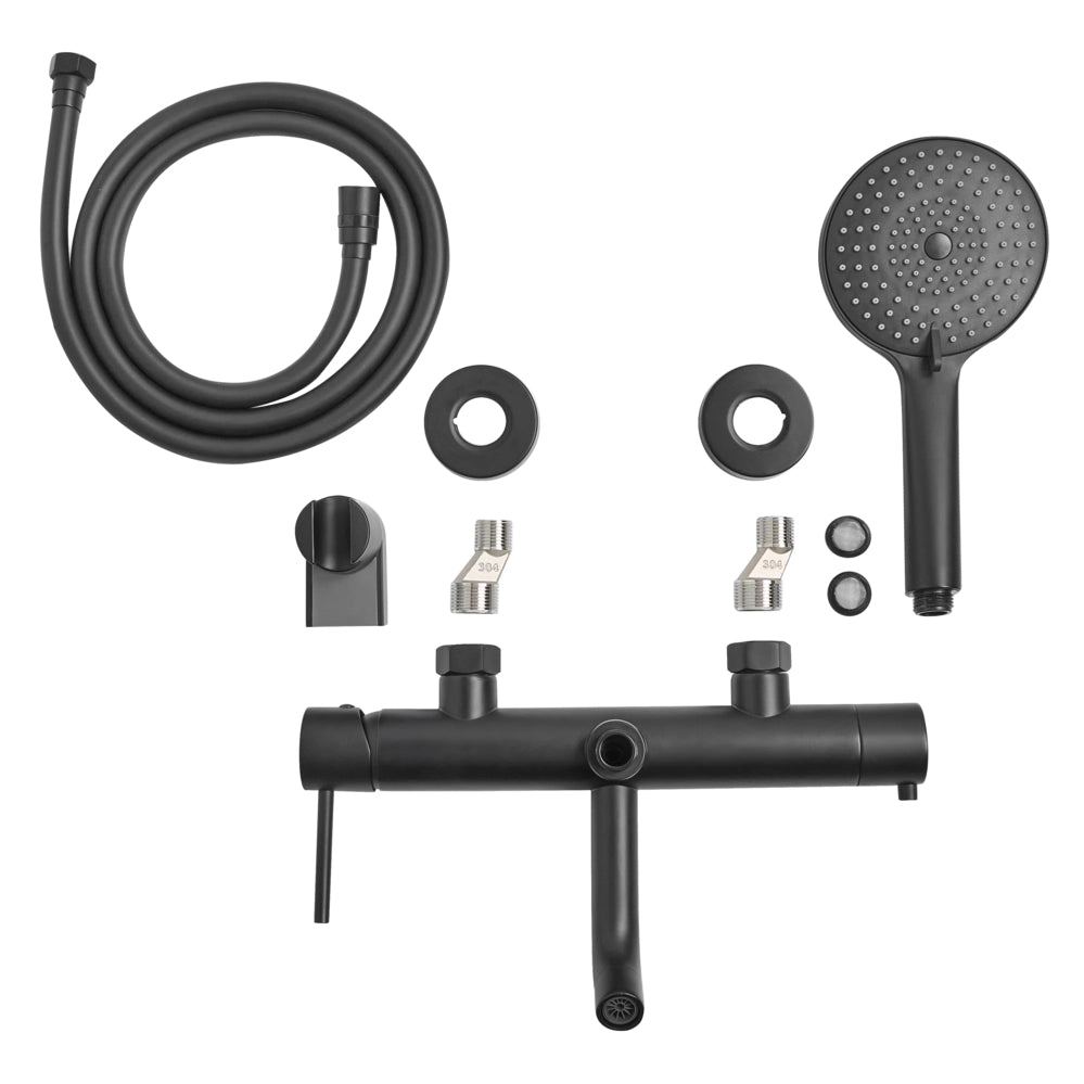 Set di miscelatori per vasca da bagno montati a muro, in ottone nero, soffione doccia a bocca singola con kit di interruttori