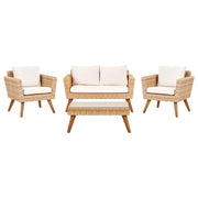 Set da giardino con divano e poltrone in rattan bianco sporco esterno elegante