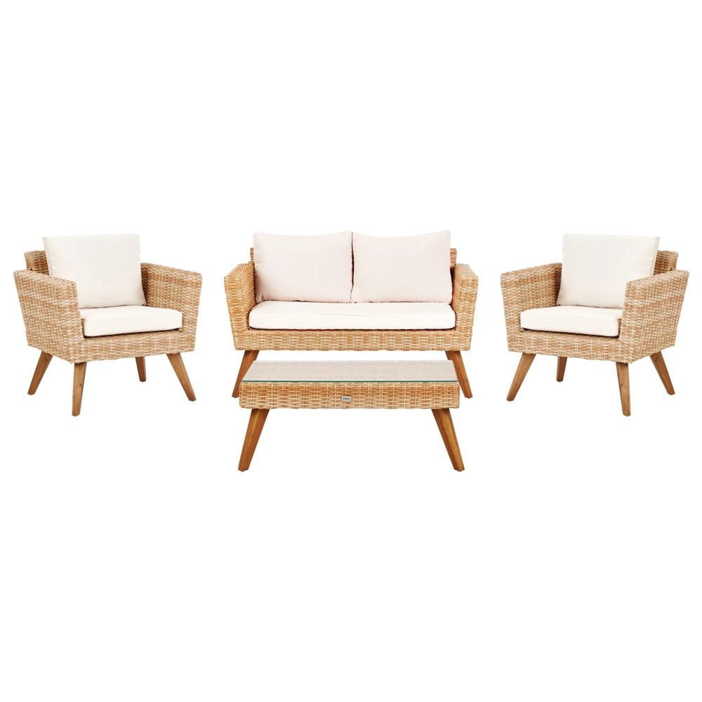 Set da giardino con divano e poltrone in rattan bianco sporco esterno elegante