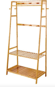 Kledingrek a Bambù - Cassetto aperto - Assi - Maniglia - Ganci - Legno - Bambù - Tappeti di mobili - Marrone