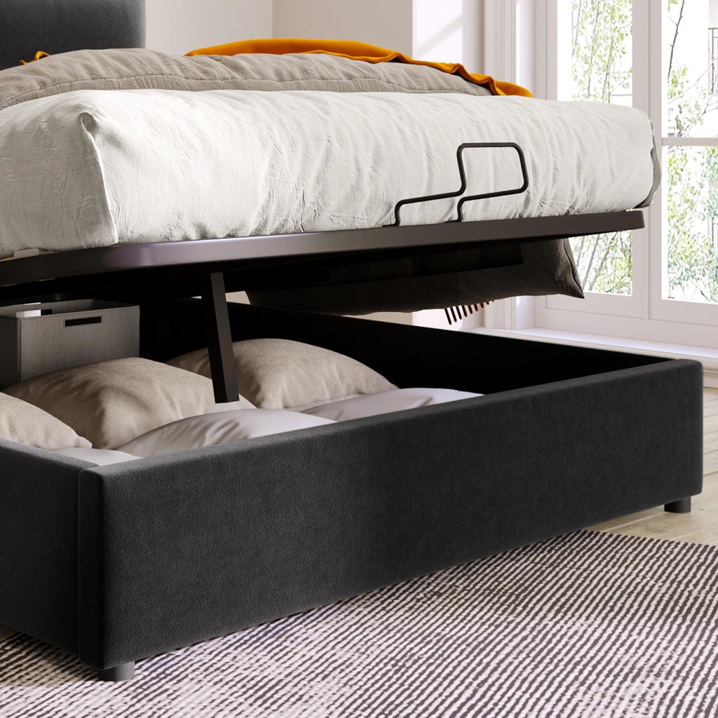 letto imbottito legno e acciaio inossidabile nero 140x200 cm