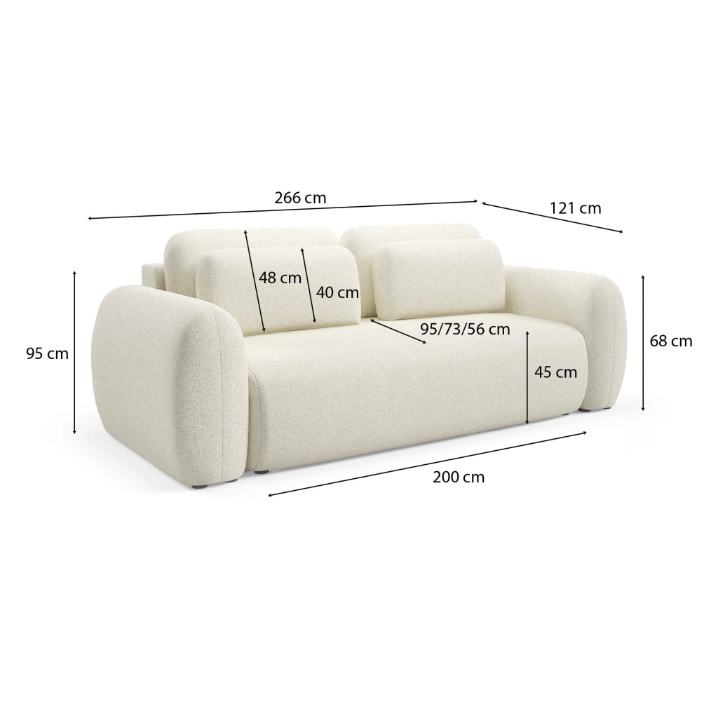 Sessame, Divano Letto 3 Posti Contenitore, 266x121 cm Bianco Crema