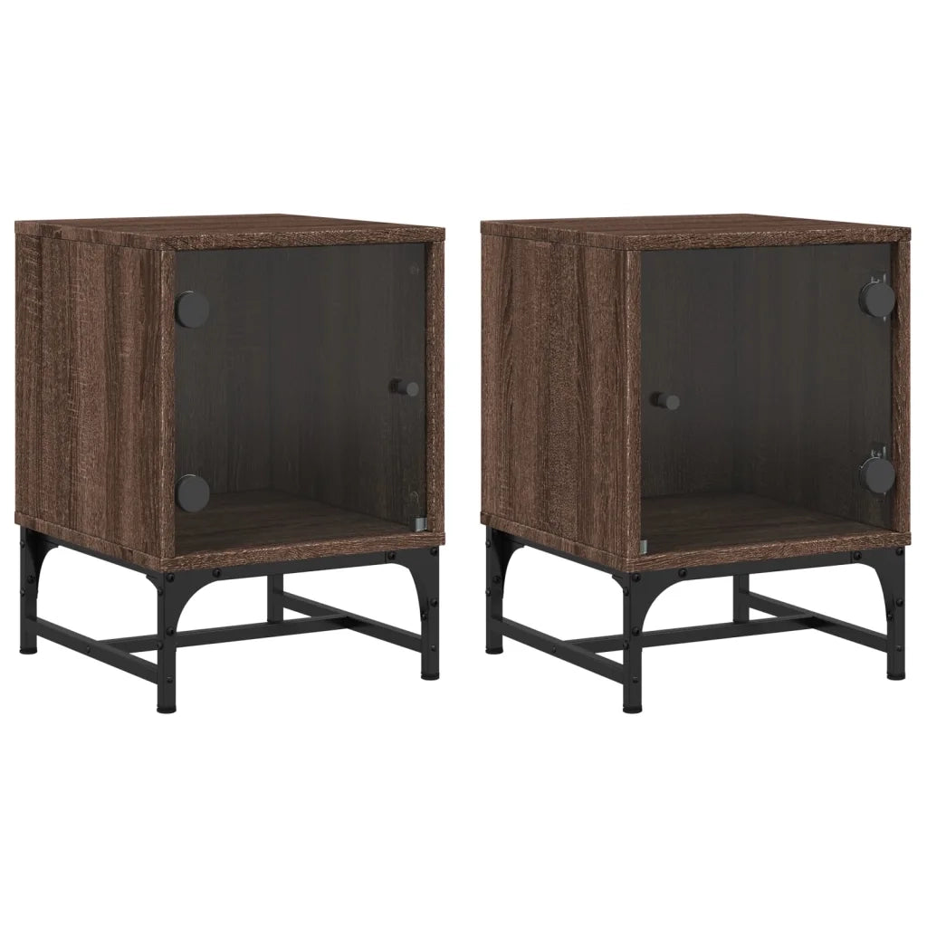 Comodini con Ante in Vetro 2pz-Set di 2 Tavolino da notte Rovere Marrone 35x37x50 cm