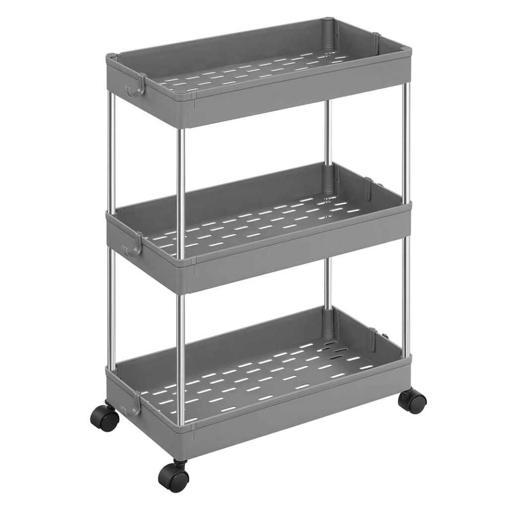 Carrello portaoggetti con ruote scaffale mobile a 3 ripiani salvaspazio per bagno cucina ufficio 40 x 22 x 60 cm grigio 12_0005026
