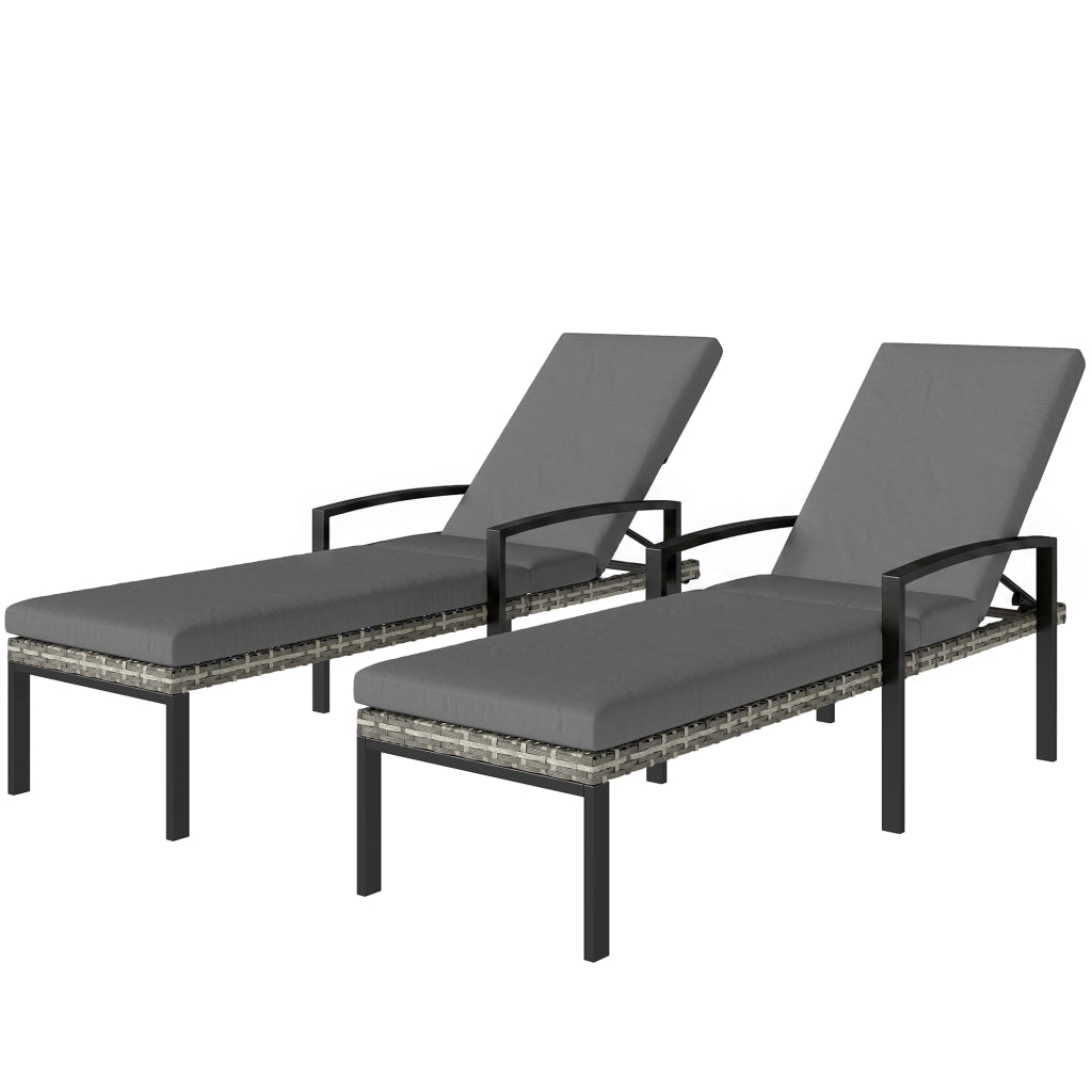 Set 2 Lettini da Giardino in Polyrattan con Schienale Regolabile ¨C zephmum ¨C Grigio Chiaro