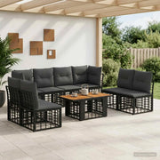 Set Divano da Giardino 9 pz Nero e Grigio scuro polyrattan 3437849