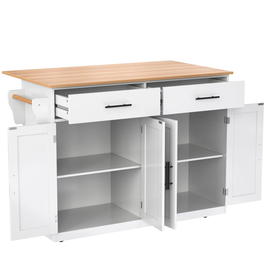 Carrello da Cucina con 2 Cassetti; 4 Ante; Piano Ribaltabile e Portaasciugamani; in MDF; 120x46x91;5 cm