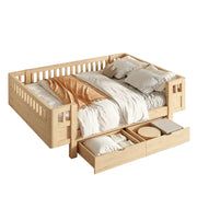 Letto 140x200 in Legno con Due Cassetti e Sponde Alte per Bambini