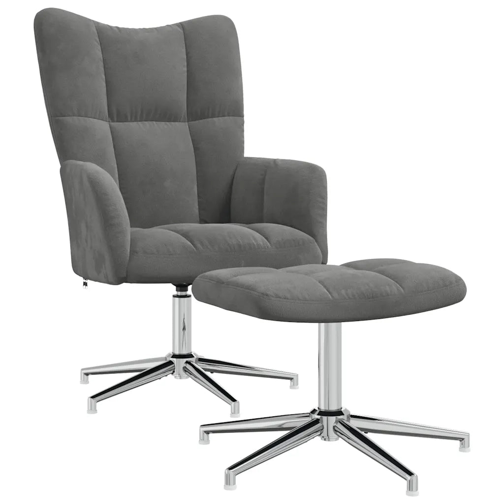 Sedia Relax con Poggiapiedi Grigio Scuro in Velluto 328129