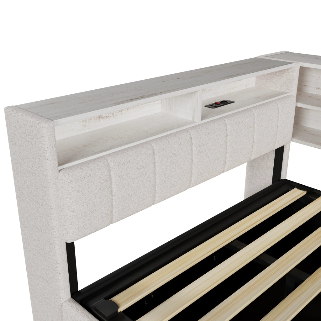 Letto contenitore 140x200 in velluto con sollevamento idraulico; luce RGB e prese USB