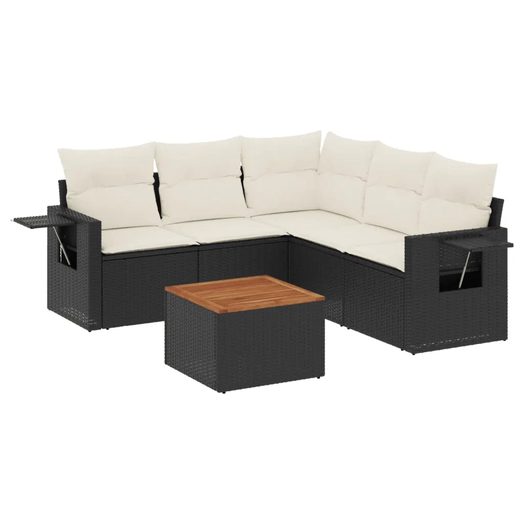 Set Divano da Giardino 6 pz con Cuscini Nero in Polyrattan 3224558