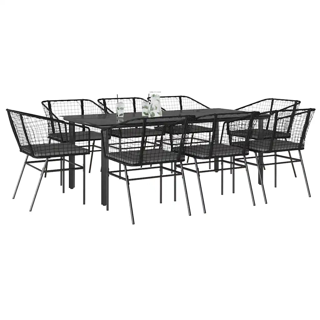 Set da Pranzo da Giardino 9 pz con Cuscini Polyrattan Vetro 3334603