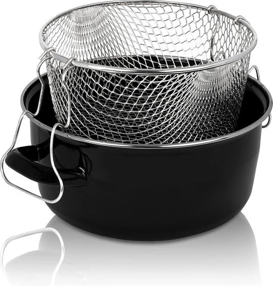 Pompa di cottura a coperchio con bordo cromato e foro di fuga - 24 cm - eccellente conduttività termica - padella per la frittura di patatine, calamari, ecc.