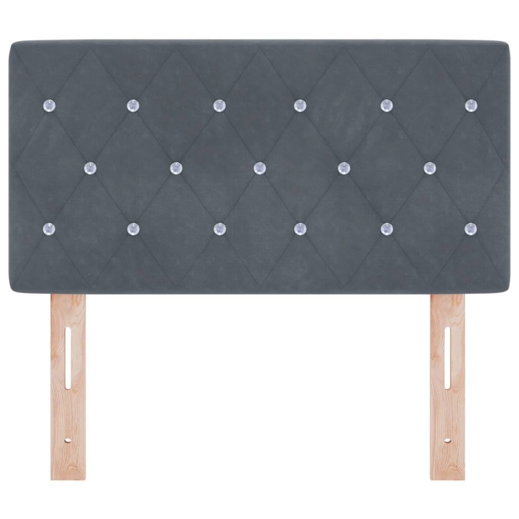 Testata letto  con bottoni in cristallo, grigio scuro, 80 cm in velluto