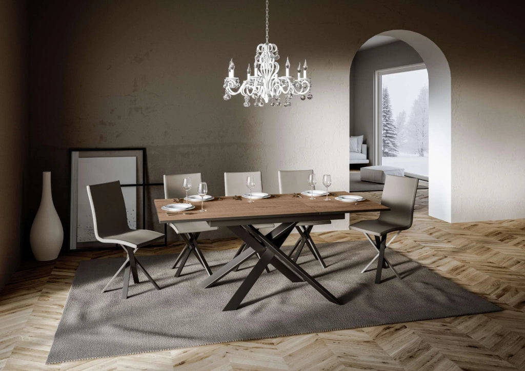 Tavolo Allungabile 120-180x90x74 cm Ganty piano Quercia Naturale bordo Antracite