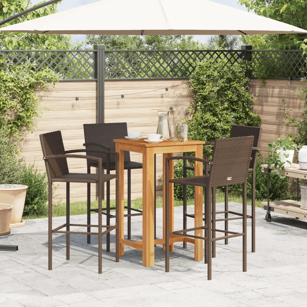 Set Bar Giardino 5pz | Set Salotto da Giardino Marrone Legno Massello Acacia e Polyrattan