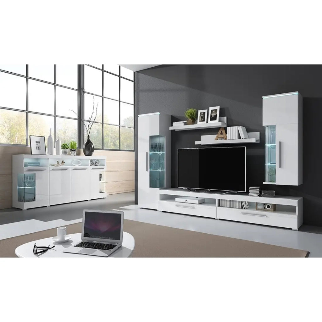 Buffet XL 180cm con 4 porte colore bianco lucido collezione BOMBAY