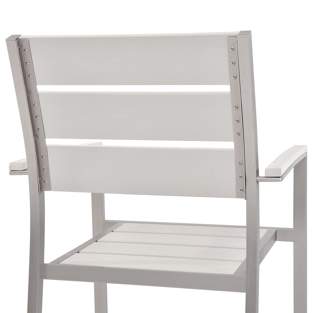 Set da Giardino 6 Sedie Tavolo Rettangolare Bianco in Legno e Alluminio Anodizzato