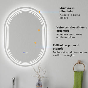 Specchio Bagno con LED 80x60 cm Antiappannamento e Interruttore Touch