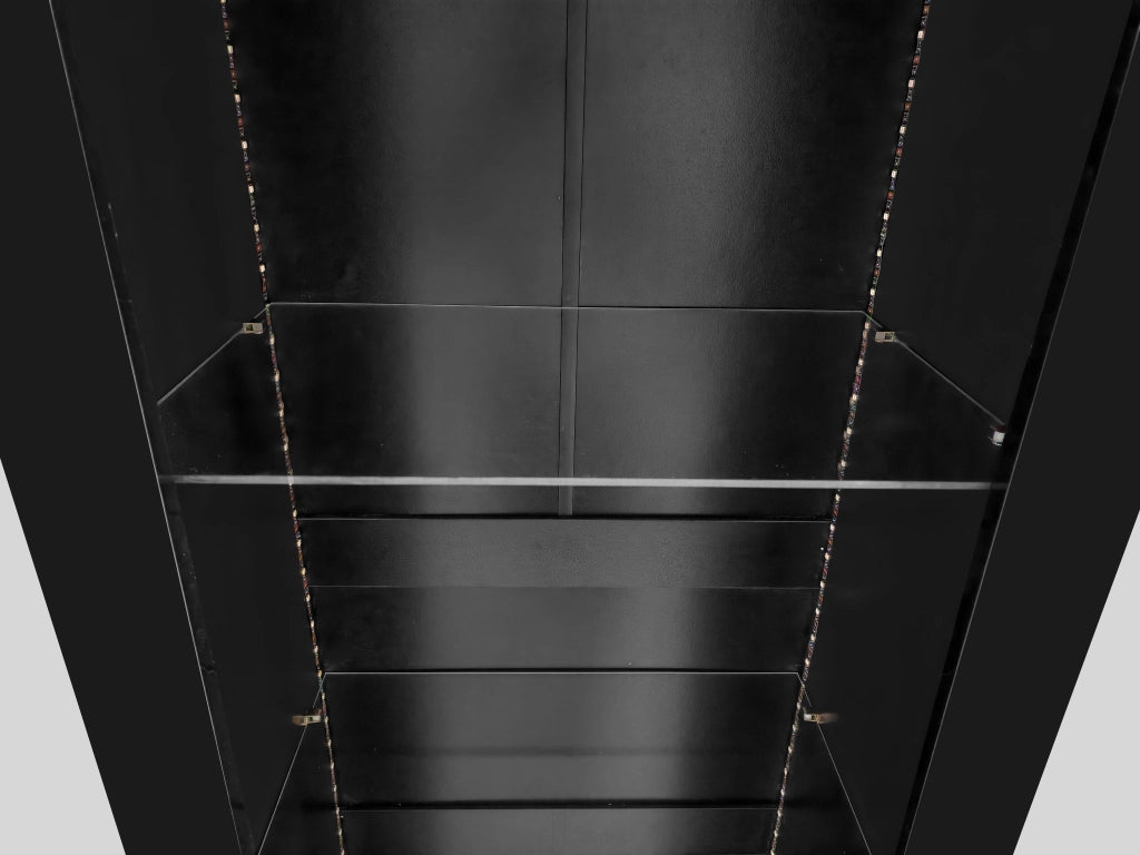 Vetrina con LED e 3 ripiani in vetro, pannelli frontali lucidi, per soggiorno, in truciolato, nero, 55 × 38 × 166 cm