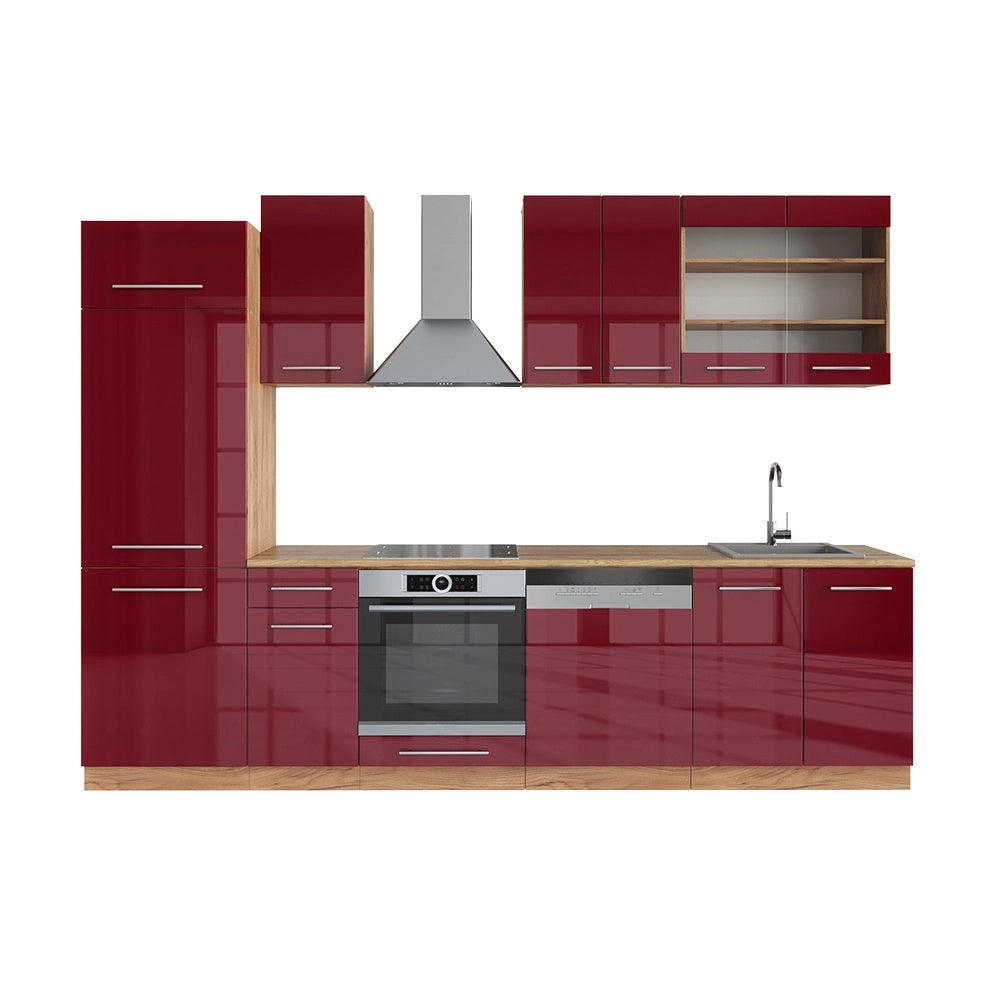 Cucina componibile Fame-Line Bordeaux lucido/Rovere dorato 300 cm, PL Rovere Vicco