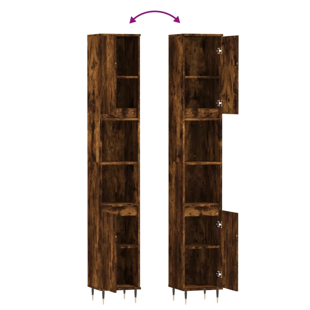 Armadietto Bagno Rovere Fumo 30x30x190 cm in Legno Multistrato 831529