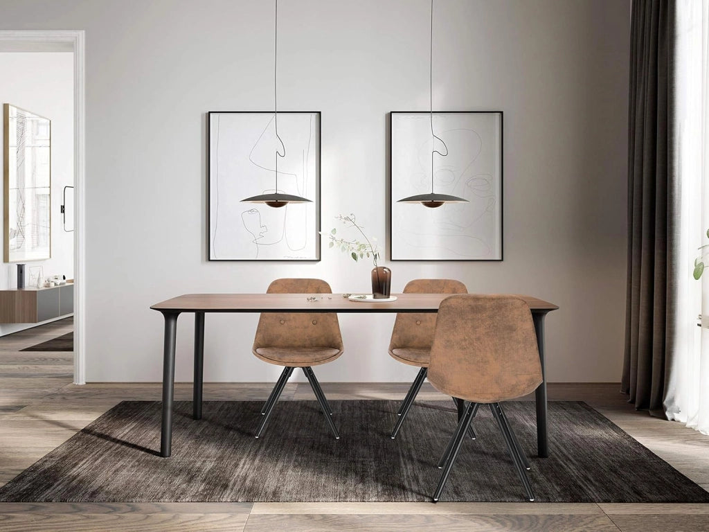 BH268dbr-6 Set di 6 Sedie per Sala da Pranzo Soggiorno Stile Retrò Seduta Imbottita con Schienale Senza Braccioli in Tessuto Marrone Scuro