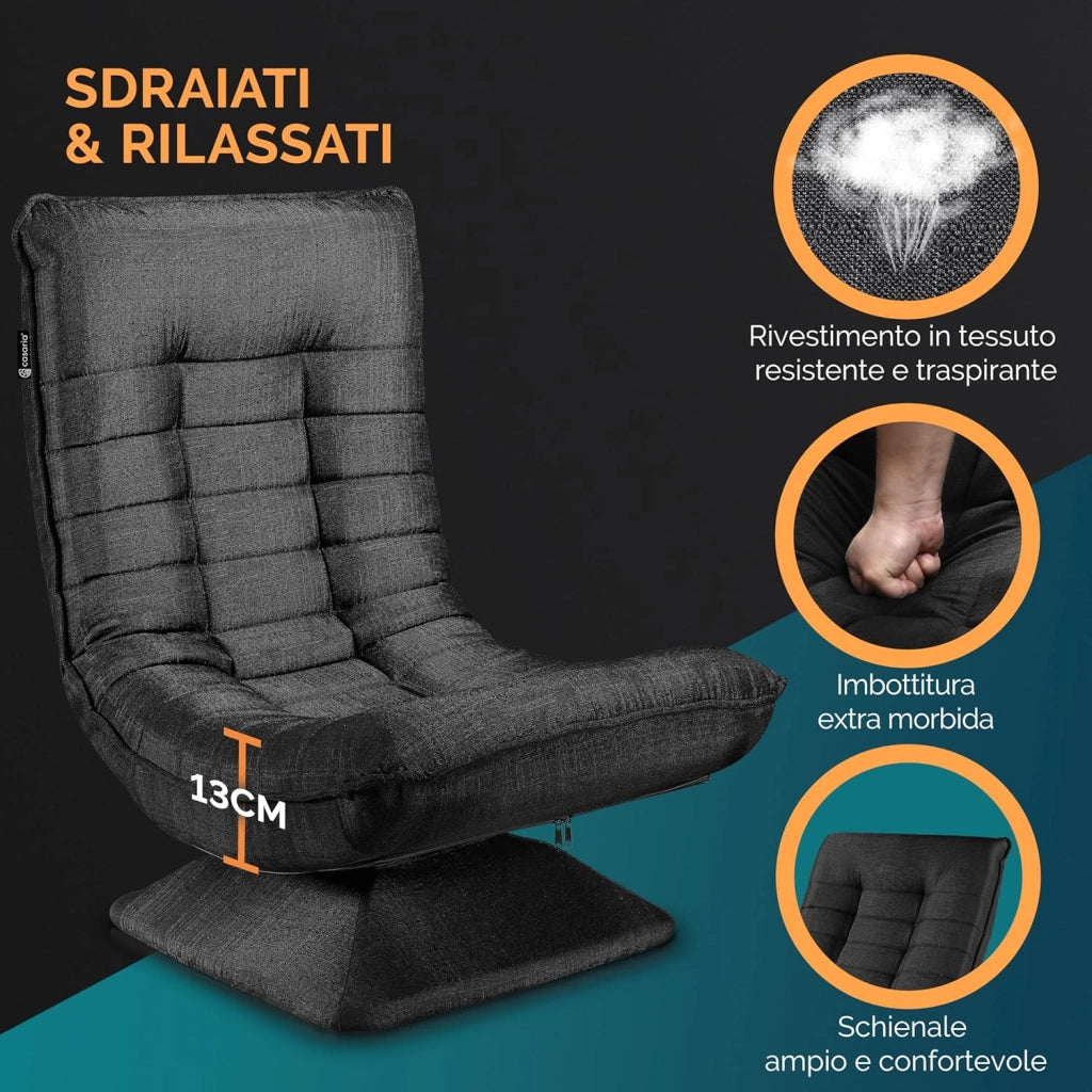 ® Poltrona Relax da Lettura con Schienale Regolabile 360° Pieghevole Portata 150kg 60x105x87cm Sedia da Pavimento Imbottita Salotto Gaming