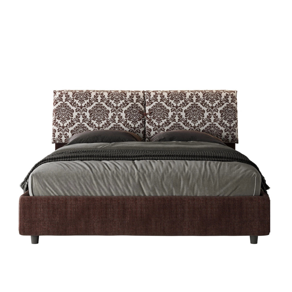 Letto Matrimoniale 160x190 cm con Rete e Contenitore con Testata e Alzata Comoda Imbottito in Tessuto Agata Mados