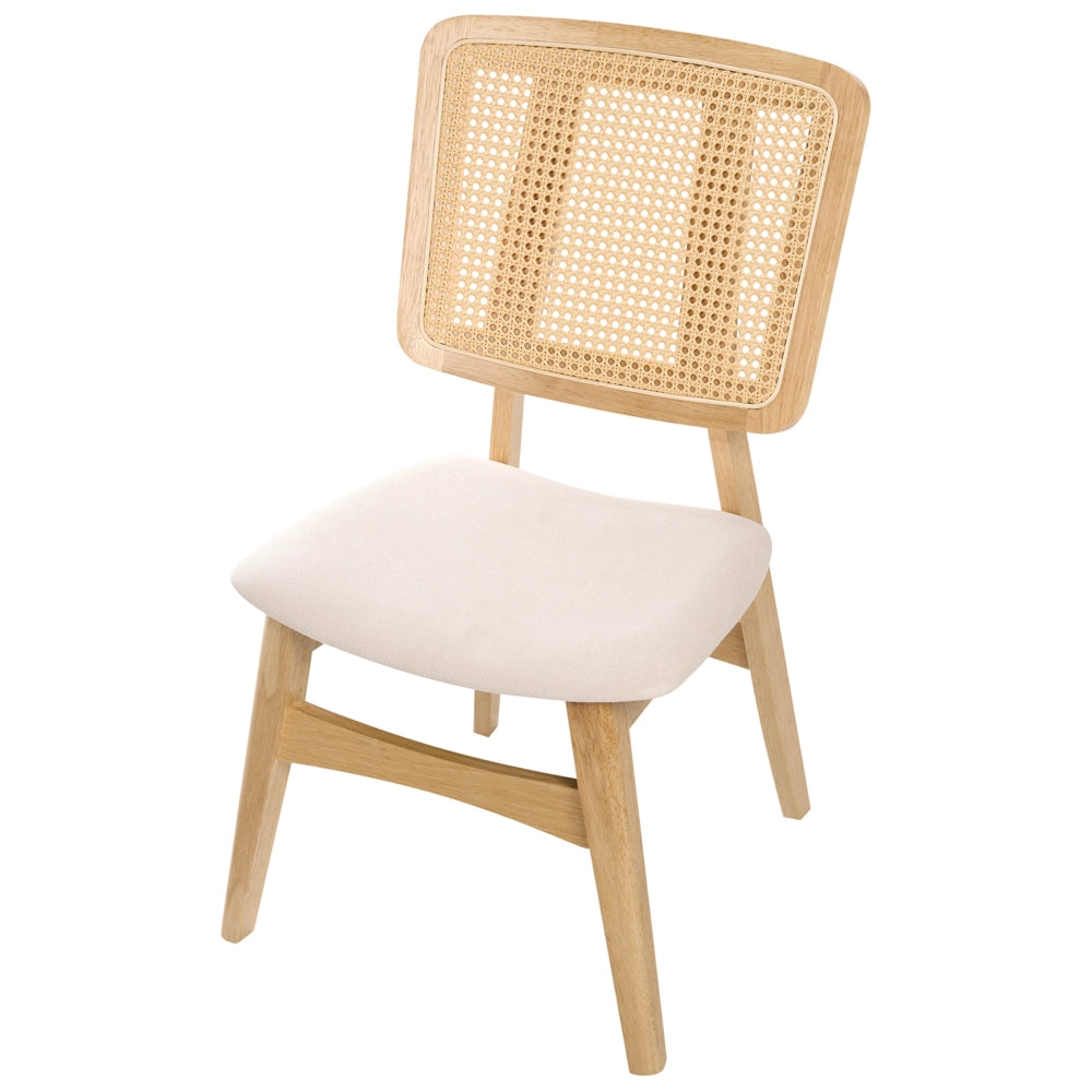 Set di 2 sedie da pranzo Sedute imbottite in poliestere marrone chiaro Schienale in tessuto Telaio in legno laccato senza braccioli Stile retrò