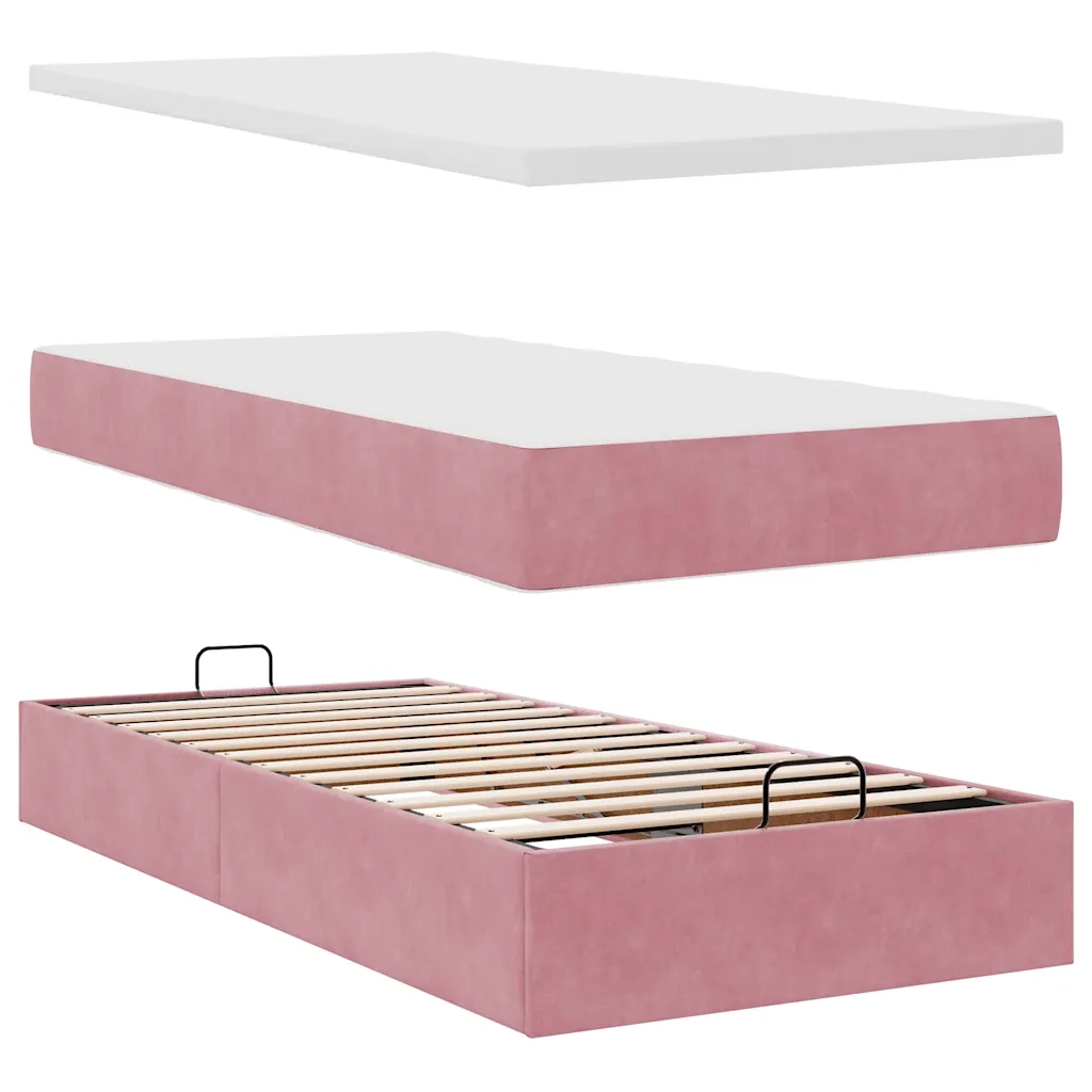 Struttura Letto Pouf con Materasso Rosa 80x200 cm Velluto 3311152
