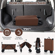 Carrello da Spiaggia Pieghevole, Carrello da Campeggio con Maniglia Regolabile e 360Â° Ruote, Portabottiglie e Tasca Portaoggetti, 170L, per Campeggio, Spiaggia e Giardino (Marrone)