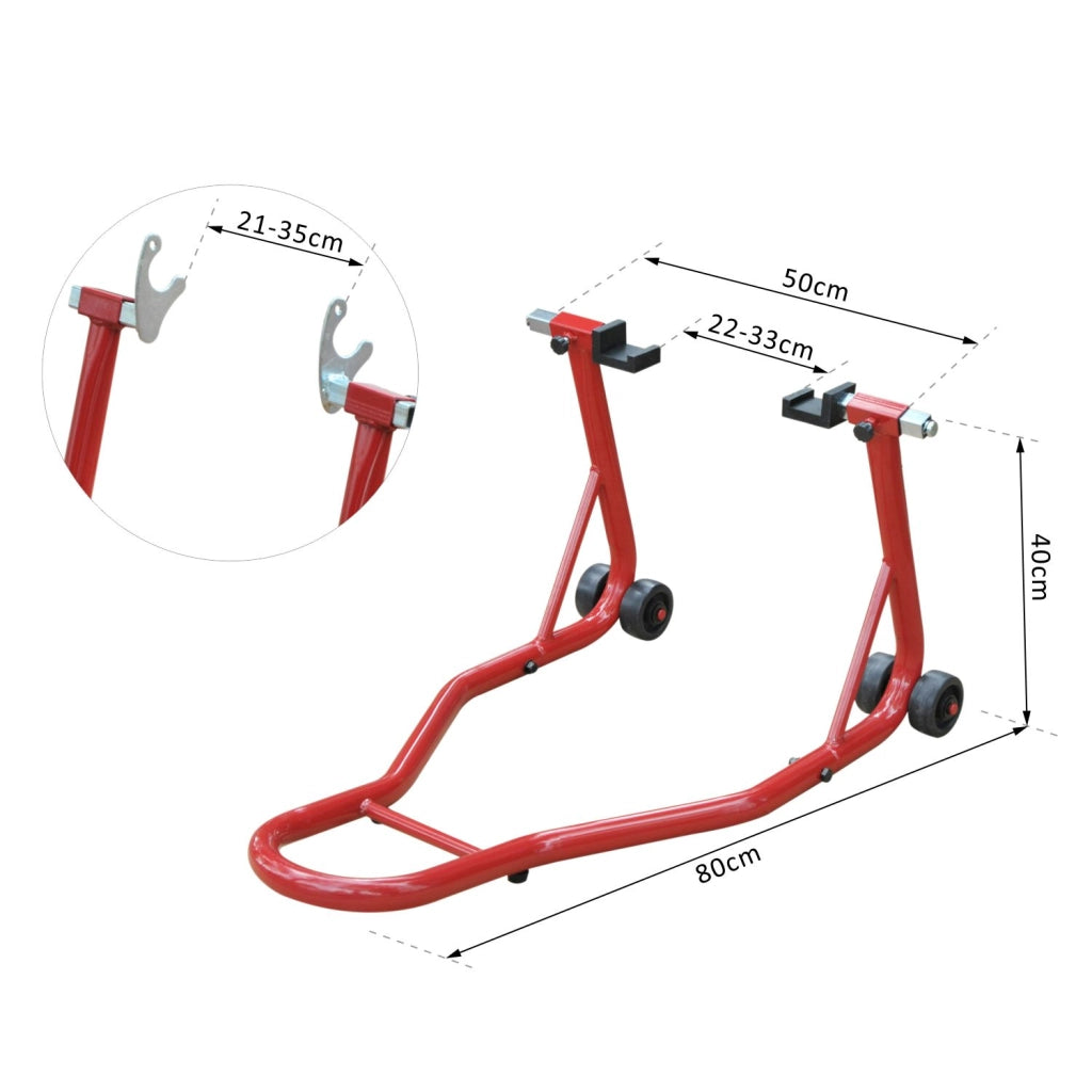 Cavalletto Posteriore Moto 150 kg ¨C Xylo ¨C Acciaio Rosso con Forche Regolabili U & L per Manutenzione