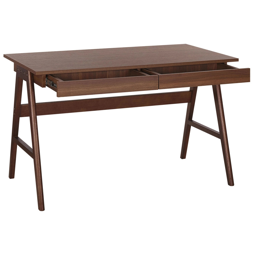 Scrivania per home office in legno di noce scuro 120 x 70 cm Postazione di Lavoro con 2 cassetti