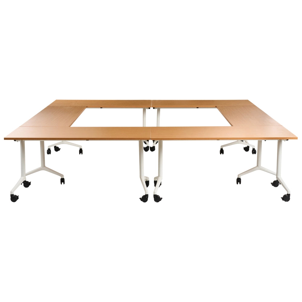 Scrivania rettangolare pieghevole con rotelle portatile con struttura in metallo marrone e bianco 160 x 60 cm stile moderno